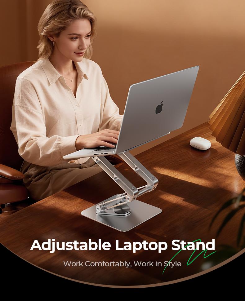 MAGIC JOHN Adjustable Laptop Stand for Desk, 360° Rotating Foldable Protable Laptop Riser Holder, Ergonomic Design Computer Notebook Stand Holder for MacBook Pro Air