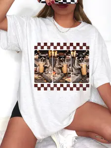 Iced Coffee Raccoon T-Shirt | Funny Trash Panda Graphic Tee | Aesthetic Animal Streetwear Shirt