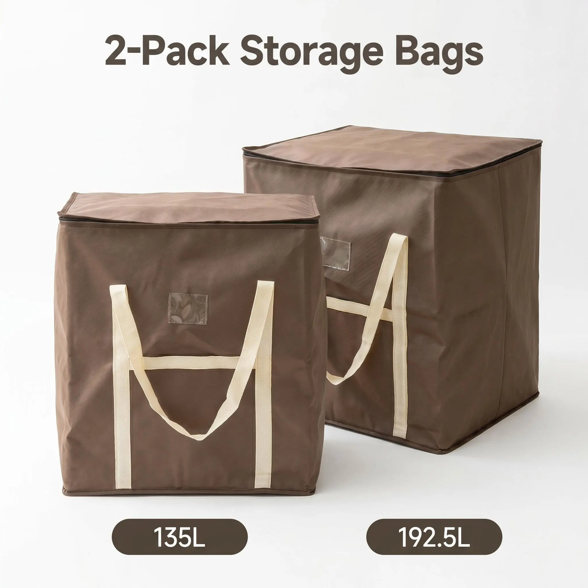 Set of 2 Storage Bags: 135L + 192.5L Foldable Fabric Storage Bags, Extra-Large Clothing Storage Bags, Ideal for Storing Clothes, Moving, and Storing Quilts; Perfect for Seasonal Clothing Storage, Toy Storage, and Household Organization