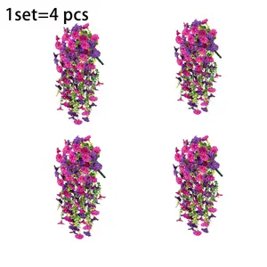 4-piece UV-resistant artificial spring morning glory vines - pink and purple flowers, Realistic Faux Flowers, realistic petals, no maintenance required, plastic for indoor/outdoor decoration, suitable for weddings, floral arrangements
