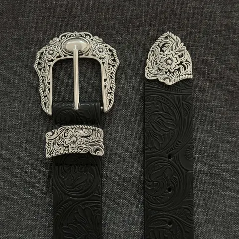 Vintage Carved Western Belt Buckle Metal Texture, Unisex Punk Hip-Hop Accessory, Fashionable Waistband for Men & Women, Street Style Belt, Alt Belt