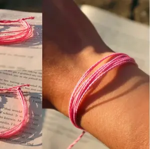 Flamingo Pink Adjustable Wax String Bracelet