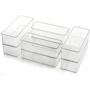 8 Pack Clear Plastic Drawer Organizers Set, Stackable Deep Drawer Organizer for Makeup Vanity and Desk, 2 Sizes Tall Bathroom Drawer Organizer