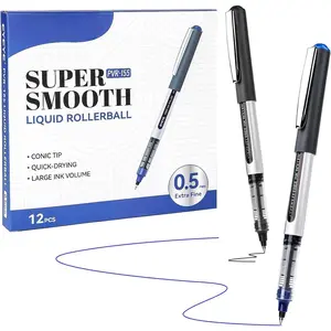 Rollerball Pens 0.5mm, 6 Black 6 Blue Roller Ball Pen Extra Fine Point Quick Dry, Liquid Ink Pens Fine Point Smooth Writing Pen for Journaling, Note Taking, Office, School Supplies