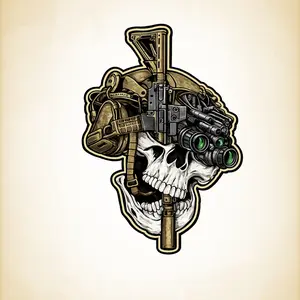 Tactical Skull Soldier Sticker – Military Helmet Skull with Rifle & Night Vision, Dark Warcore Vinyl Deca