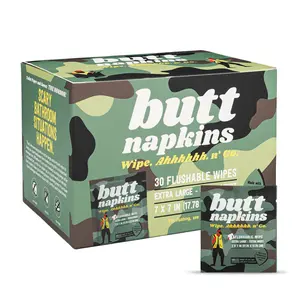 Butt Napkins - XL Flushable Wipes for Hunters - Clean Up During the Hunt - Aloe & Vitamin E - Field Ready - USA Made - Scent-Free & Unisex