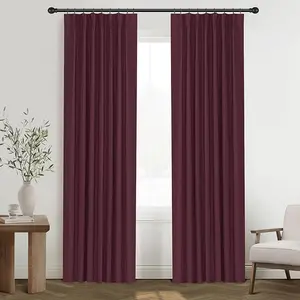 Pinch Pleated Curtains Blackout with Hooks, Pleat Drapes 96 Inches Long, Room Darkening Curtain for Bedroom, W 40 x L 96,