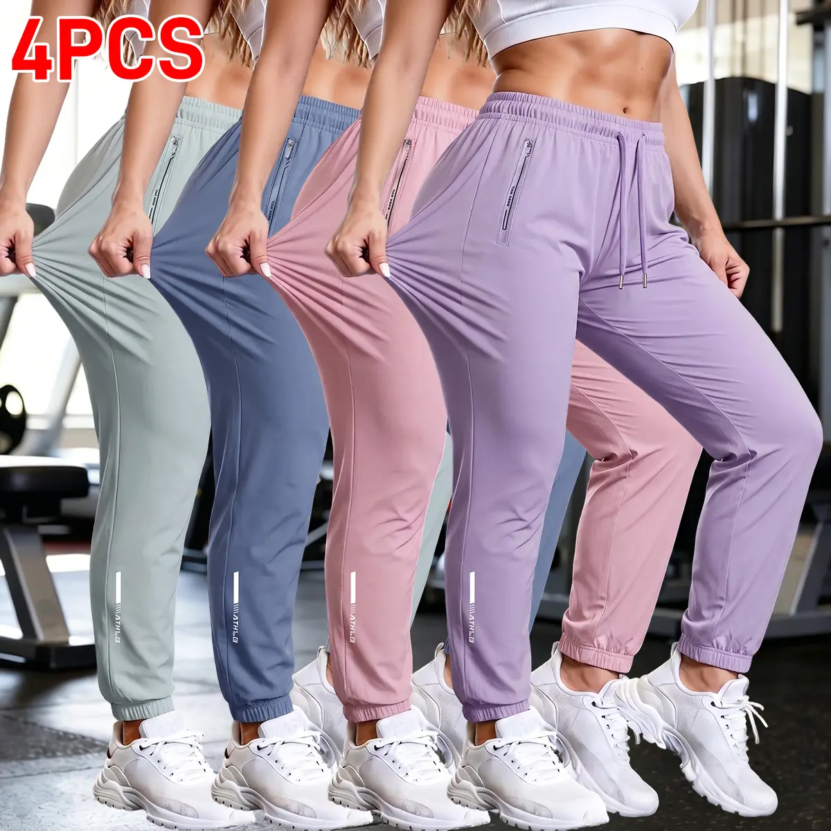 Women's Full-Length Workout Pants, Solid Polyester Casual Joggers with Cool Fiber and Zip Pockets, Sporty Style, Sizes S, M, Pants For Women, Gym Wear, Sporty Chic, Fashion, Activewear Jogger Pants, Casual Sporty Joggers