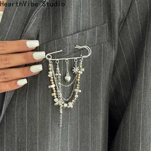 Multi-Functional Evil Eye Brooch Chain Tassel Anklet Pant Pin Faux Pearl Adjustable All-Match Gothic Jewelry for Women