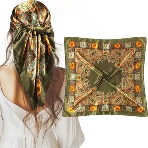35" Large Square Satin  Scarf - 1 count Satin Hair Scarf Silk Bandana  Wraps For Women