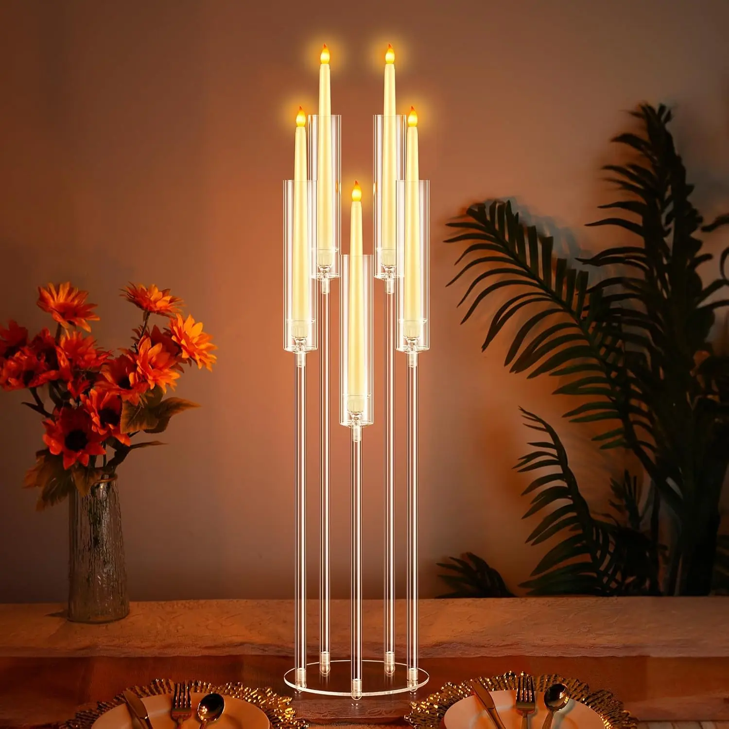 5-Arm Candle Holder Set, Transparent Acrylic Design for Wedding & Party Decorations, Romantic Candle Holders For Table Centerpiece for Special Occasions, Candle Stand