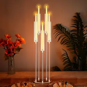 5-Arm Candle Holder Set, Transparent Acrylic Design for Wedding & Party Decorations, Romantic Tabletop Centerpiece for Special Occasions, Candle Stand