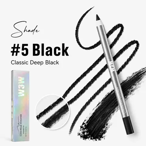 Matte Black Solid Cosmetic Eyeliner Pencil - Lightweight, Smooth, High-Pigment, Blendable, Includes Sharpener, Easy to Remove, Quick Touch-Up, Holographic Packaging, for Daily Looks, Back-to-School Girls’ Gift, #5 Black
