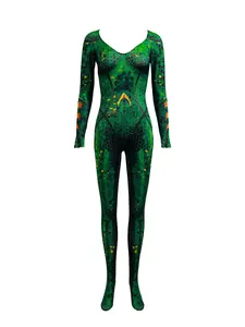 Sea Queen Mera Cosplay Costume Jumpsuit, Halloween Carnival Party, Geometric Pattern, Loose-Fitting, Regular Length, All Seasons