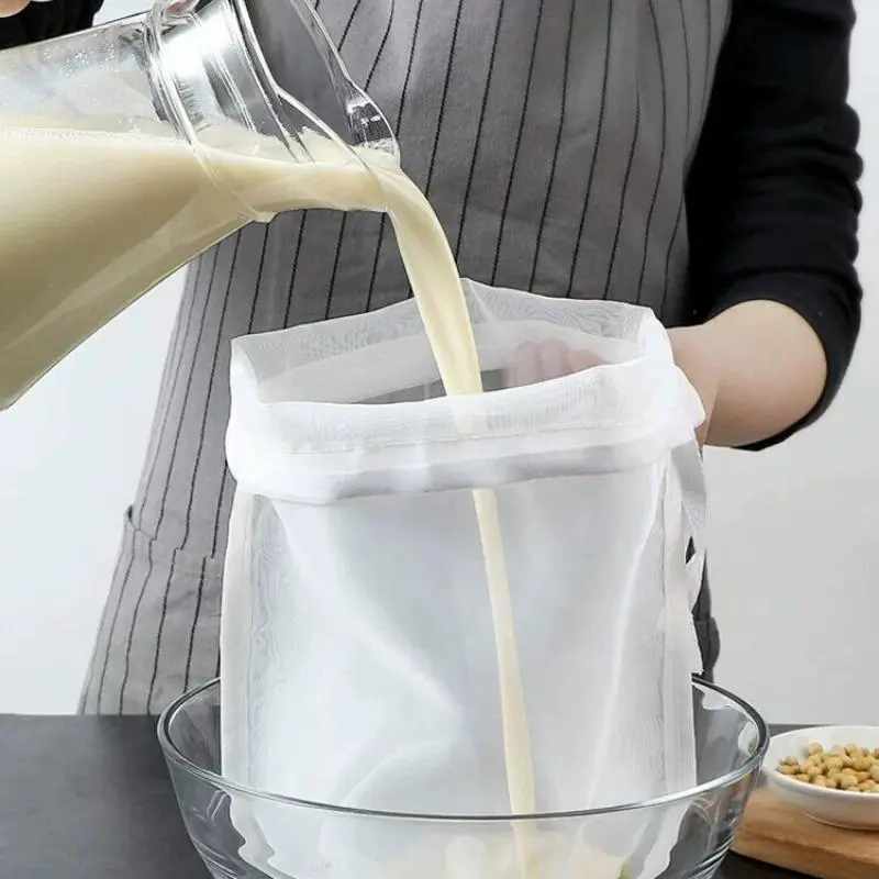 Nylon Food Filter Bag with Drawstring, 1 Count Reusable Vegetable Juice Filter Bag, Tea Coffee Yogurt Filter, Kitchen Utensils & Gadgets, Summer for Gift