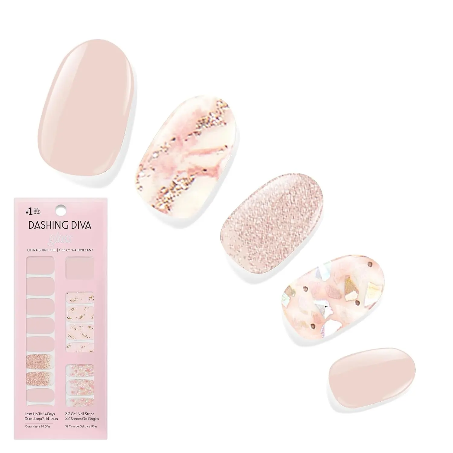 Gloss Nail Strips - Crystal Clear - UV Free, Chip Resistant, Long Lasting Gel Stickers - Contains 32 Wraps, 1 Prep Pad, 1 File Gift