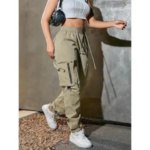 Women'sSolidPocketDrawstringCargoPants,FallOutfits,StreetFashionCasualStreetwearTrousersforDailyWear,WomenswearGamis