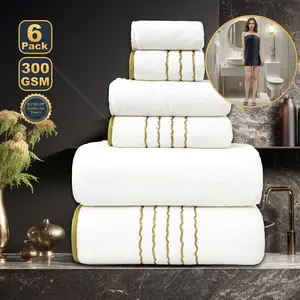 Golden Thread Embroidered Towel Set: 140x70cm Bath Towel (2pcs), 35x75cm Towel (2pcs), 34x34cm Washcloth (2pcs), Quick-drying, Light Beige-friendly, Soft and Gentle, Reusable Washable Towels. Perfect for New Year and Christmas Gift-giving