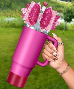 Bow Straw Topper with Cup Bootfor  40 30 oz - Glitter Bow and  Cover Caps with Bottom Protector 3 count Sets for Tumbler Accessories