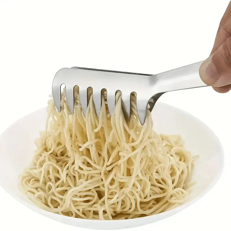 1pc Stainless Steel Pasta Tongs - Durable Kitchen Utensil for Serving Noodles, Buffets And Restaurants, Suitable for Indoor And Outdoor Dining, Camping Essential, Food Handling Tongs | Modern Kitchen Utensil | Stainless Steel Tongs