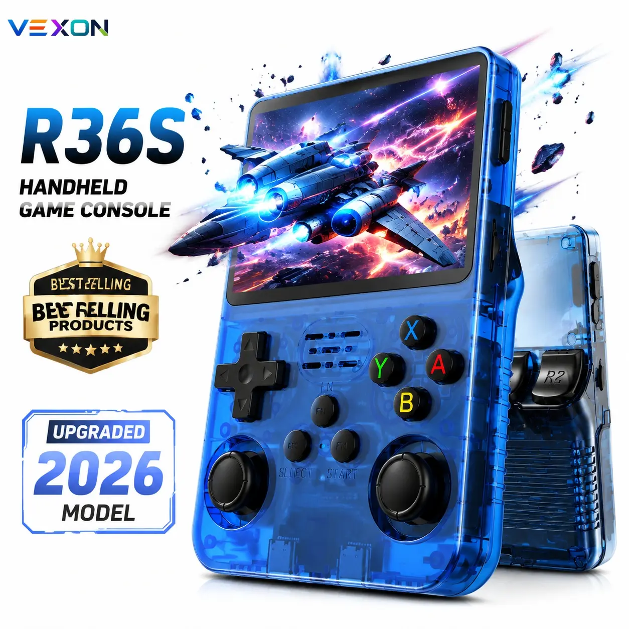 R36S Handheld Game Console: Features a 3.5-inch IPS screen, over 20,000 classic games, 64GB internal storage, and a pre-installed emulator system—a perfect gift for business trips and travel.