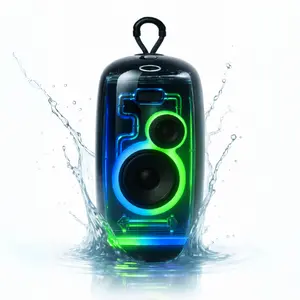 IP360 Futuristic LED Transparent Speaker Powerful Sound Bluetooth FM SD AUX Input Portable Entertainment Hub with TWS Rechargeable Battery Smartphones Audio - Gray