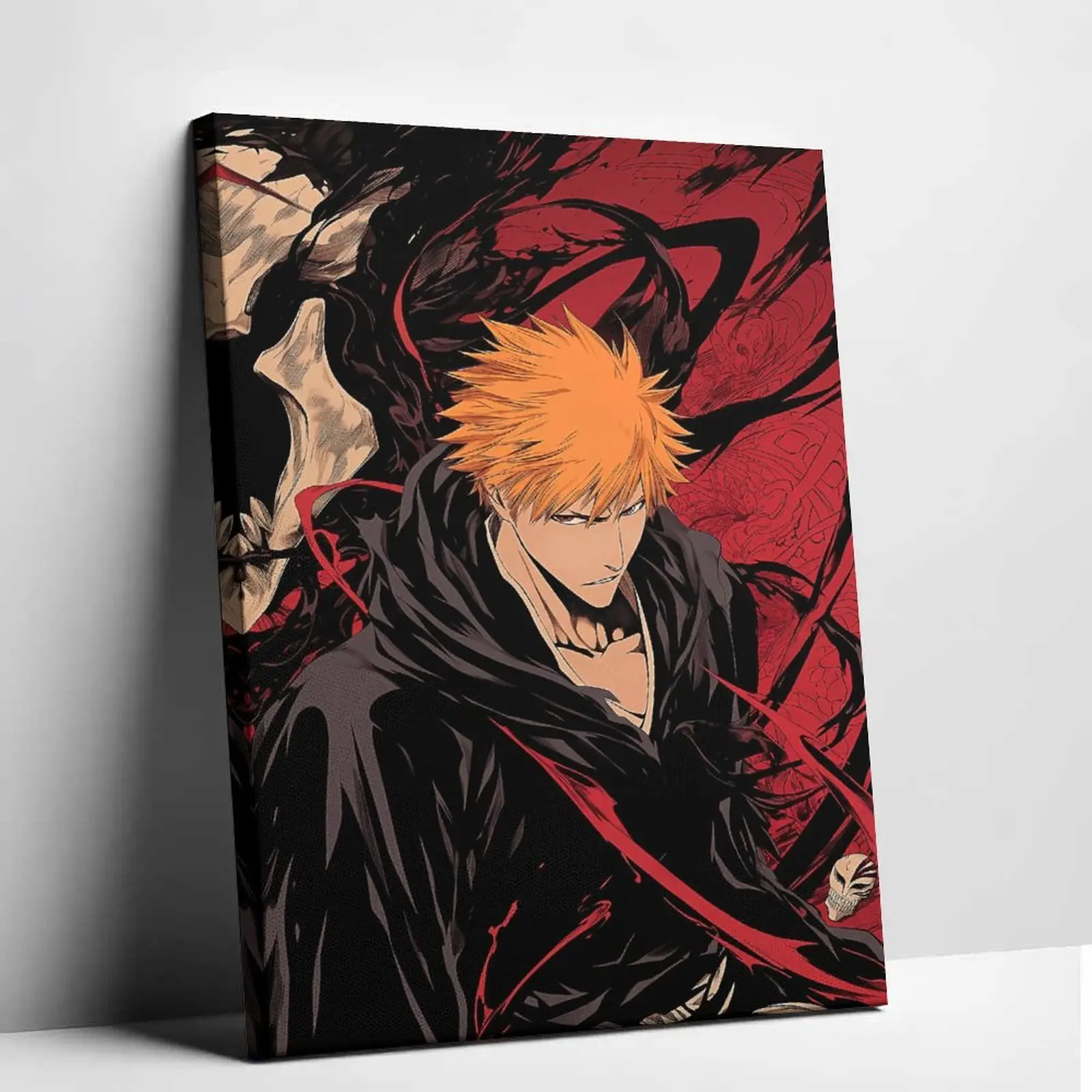 Bleach Ichigo Unframed Canvas Print - Artistic Bold Red Aesthetic Dark Anime Picture, Creative Design for Boys Bedroom Above Bed Wall Decor, Home Supplies Decoration Items, Creative Design Print