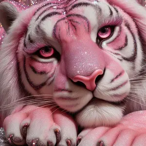 1 pcs 5D DIY Diamond Painting Kit, 5D Diamond Art Set, DIY Decoration, Pink Tiger Diamond Painting Kit Full Round Drill DIY, Mosaic, Diamond Art, DIY Art Home Decoration, suitable for Halloween and Christmas.