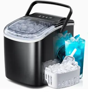 Countertop Ice Maker With Handle | Produces 26 Pounds Of Ice Within 24 Hours, Portable with Basket and Ice Scoop, Suitable for Malls/Warehouses/Offices