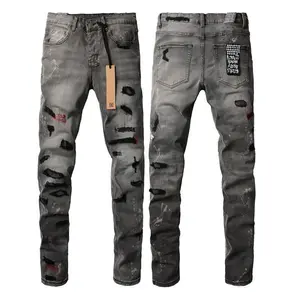 New style ripped hole design high quality embroidery logo casual slim-fit pants denim menswear trouser Streetwear Jean