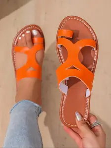 2026 Women's Fashion Beach Sandals, Casual Walking Outdoor Flat Slip-Ons, Summer Toe-Post Sports Shoes, Plain Color Versatile Flip Flops Rubber, PU Leather Open Toe, Woven, Trendy, Stretch, Cushioned, Durable