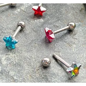 1pc Star Crystal Tragus Helix Cartilage Ring 16g 1/4" Barbell Stud Body Jewelry