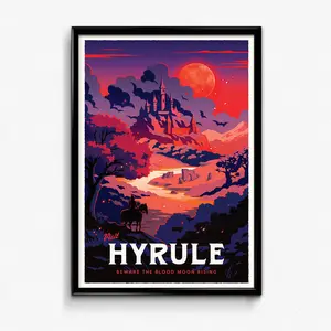Hyrule Travel Poster - Blood Moon Variant Decor Wall Art Artwork Zelda Gift
