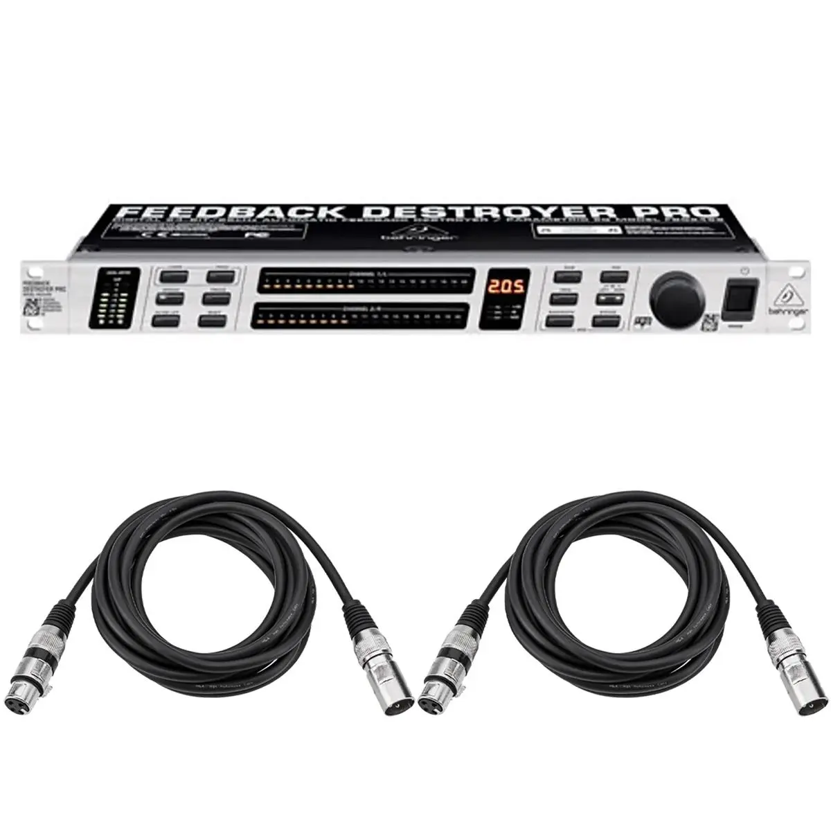 Behringer FBQ2496 Ultra-Fast Feedback Destroyer/Parametric Equalizer, Bundle with 2x 10' XLR Microphone Cable