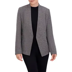 Collarless Open Front Menswear Plaid Unlined Blazer