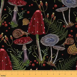 Cute Mushroom Decor Fabric by The Yard,Cartoon Mushrooms Upholstery Fabric for Chairs,Kawaii Fungus Decorative Waterproof Outdoor Fabric,Red Green