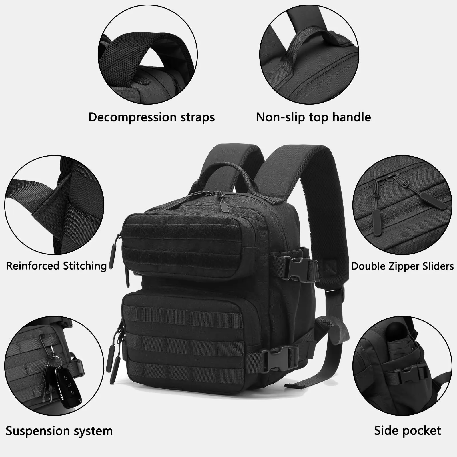 9L Mini Tactical Backpack – Small EDC Molle Bag, Multi-Purpose Gym