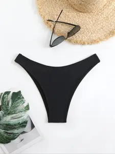 New Pure Color Nylon Triangle Pant Swimsuit, High Stretch Bikini, Sexy Fitted High Cut Above the Knee, Plain Pattern, No Ca Prop 65 Warning