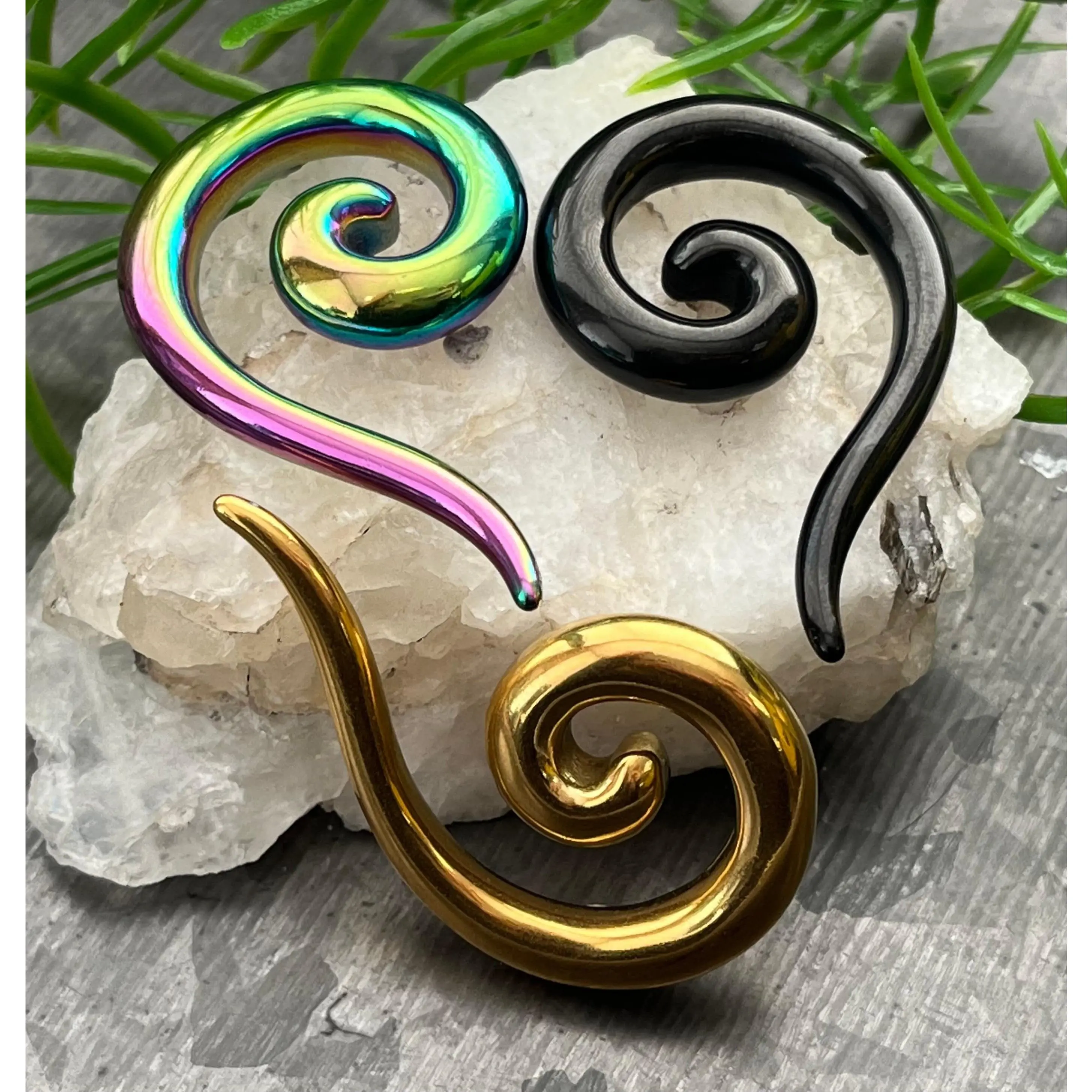 PAIR of Beautiful Surgical Steel Spiral Hanging Tapers Expanders