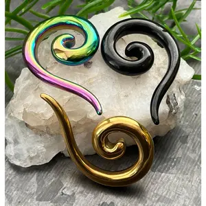 PAIR of Beautiful Surgical Steel Spiral Hanging Tapers Expanders