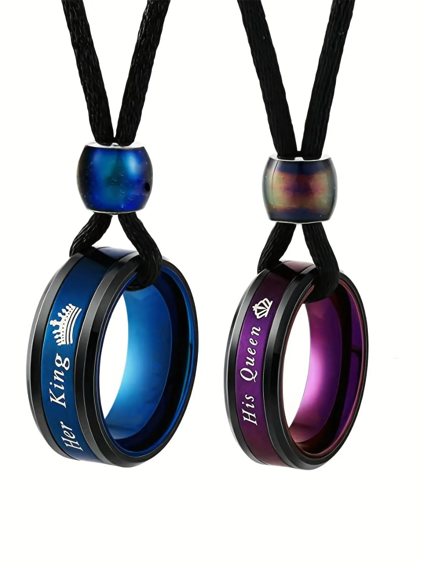 Fall 2024 Couple Fashion Trendy Ring Charm Pendant Necklace, Boho King & Queen Pattern Necklace Jewelry, Daily Clothing Decor for Couple, for Fall, Va