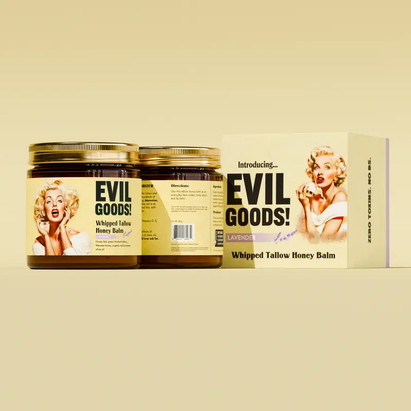 EVIL GOODS! Whipped Beef Tallow & Manuka Honey Organic Nourishing Face Cream Moisturizer Body Lotion Skin Care Lip Balm Hydrating Moisturizing 100% Natural Ingredients - Oil 6