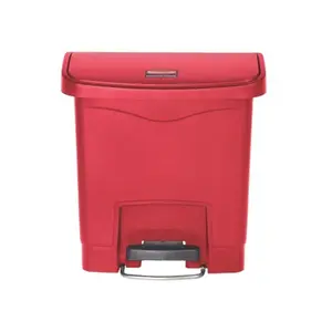 212 MAIN RCP1883566 Front Step Slim Jim Resin Step-On Wastebasket - 13 Gal Red Bin, Home Trash Can for Baby & Maternity Room Decoration, Foot Pedal, 13Gal