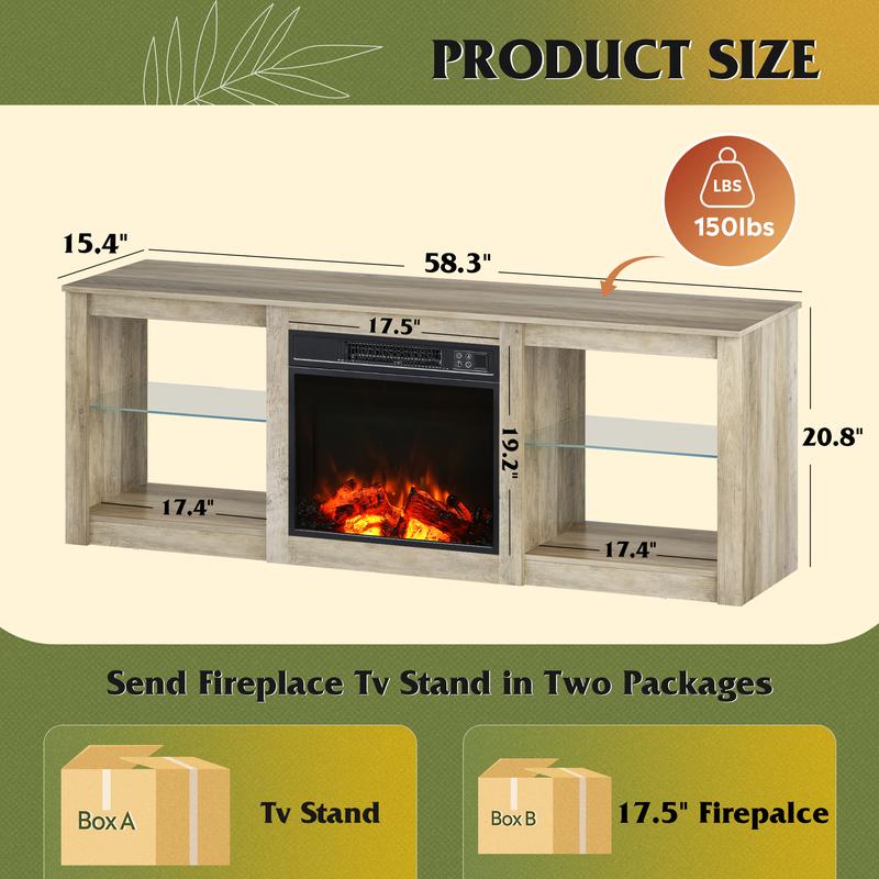 【2 Packages Shipped】WLIVE Fireplace TV Stand for up to 65 inch TVs, Modern LED Entertainment Center with Electric Fireplace Heater & Adjustable Glass Shelves, Sturdy Media Console for Living Room, Bedroom,Gaming 【2 Packages Shipped】WLIVE Fireplace TV Stand for up to 65 inch TVs, Modern LED Entertainment Center with Electric Fireplace Heater & Adjustable Glass Shelves, Sturdy Media Console for Living Room, Bedroom,Gaming