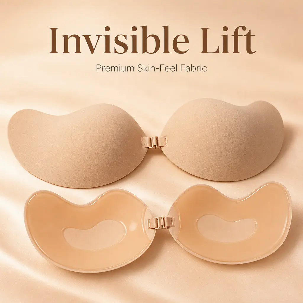 Mango-shaped Invisible Adhesive Bra, Reusable Backless Strapless Push Up Nipple Covers, Self Stick Invisible Breast Pads for Women Wedding Dress Evening Gown Summer Outfit
