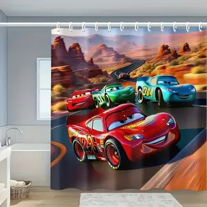 DISNEY CLASSIC Cartoon Cars Polyester Shower Curtain - Durable, Easy to Clean, Playful Design, All-Season Home & Bathroom Decor