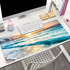 Elegant Beach Sunset Ocean Waves Design Large Gaming Mouse Pad,Aesthetic Desktop Decoration Pad, Desk Accessories, Desktop Accessory, Washable Rubber Pad Non-Slip Lock Edge Multi-Size Mouse Pad Suitable For Home Office,Good Gift for Family and Friends