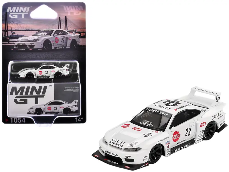 Nissan Silvia (S15) LB-Super Silhouette RHD #23 "Athlete" White with Graphics Limited Edition 1/64 Diecast Model Car by Mini GT