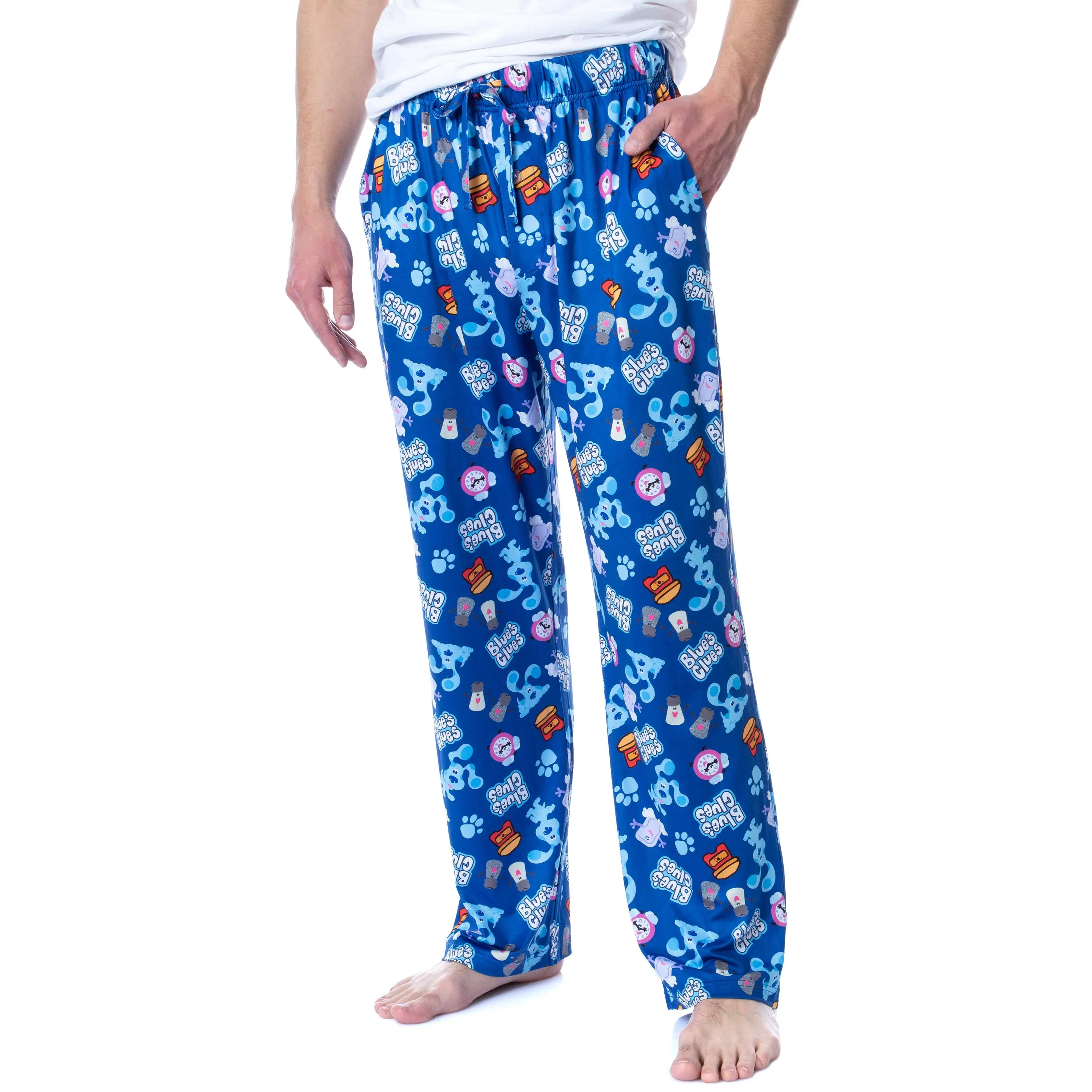 PJammy Nickelodeon Men's & Women's Love Original Stretch Polyester Blue's Clues Icon-Tossed Print Sleep Pajama Pants, Spandex, Nightwear, Fabric, Apparel