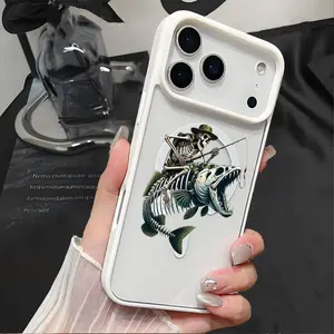 Skeleton Fishing Pattern Magnetic Phone Case Supports Wireless Charging for iPhone 17 15 16 14 Pro Max 13 12 11 AIR XR XS Plus E Shockproof Non Slip Protection Silicone Transparent Acrylic Cover Cellphone Protective